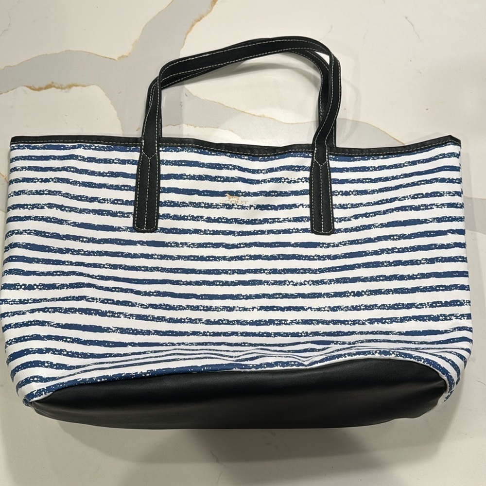 Scout Blue and Shite Stripe Tote Bag with Quilted Lining